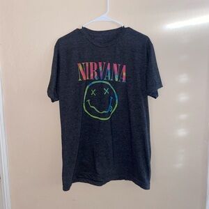 Mens graphic Tee short sleeve Nirvana band shirt y2k smiley face crew neck top